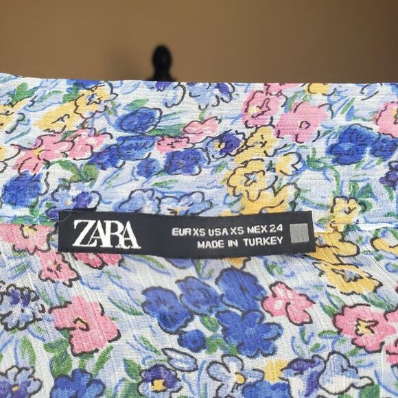 Zara Blue Sheer Floral Blouse XS - Picture 6 of 7